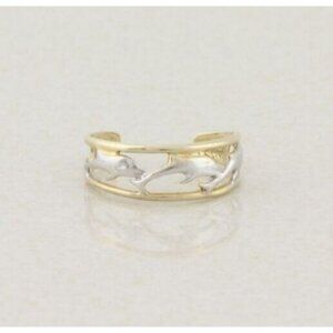 10k White Gold and Yellow Gold Dolphin Toe Ring Size 3 Adjustable